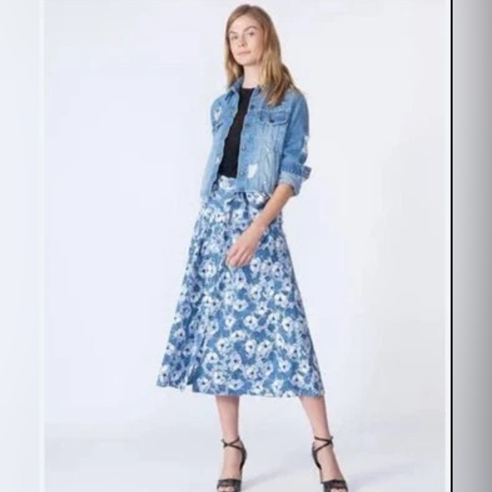 VERONICA BEARD Caralina Tie-Waist Floral Print Midi Skirt Size 0